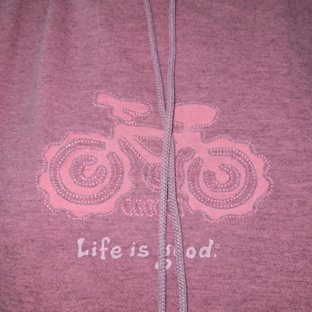 Life is Good Womens M Pink Bicycle‎ Graphic Hoodie Long Sleeve Casual Pullover